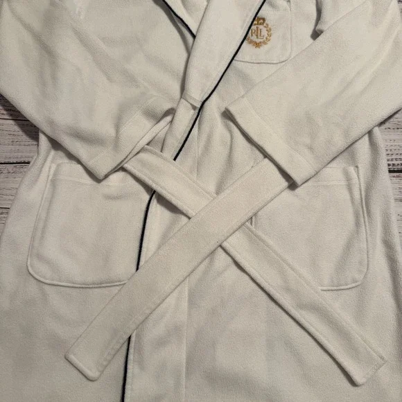 Lauren Ralph Lauren Terry Cloth Robe Short Pockets RLL Logo White Women's Medium - Picture 3 of 12